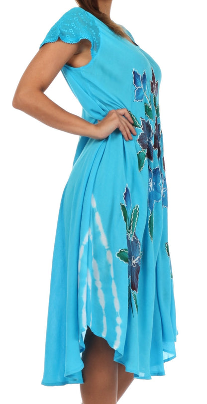 Sakkas Embroidered Painted Floral Cap Sleeve Rayon Dress