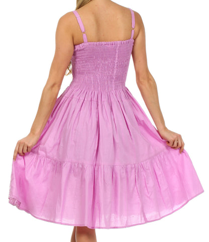 Sakkas Sequin Embroidered Smocked Bodice Knee Length Dress