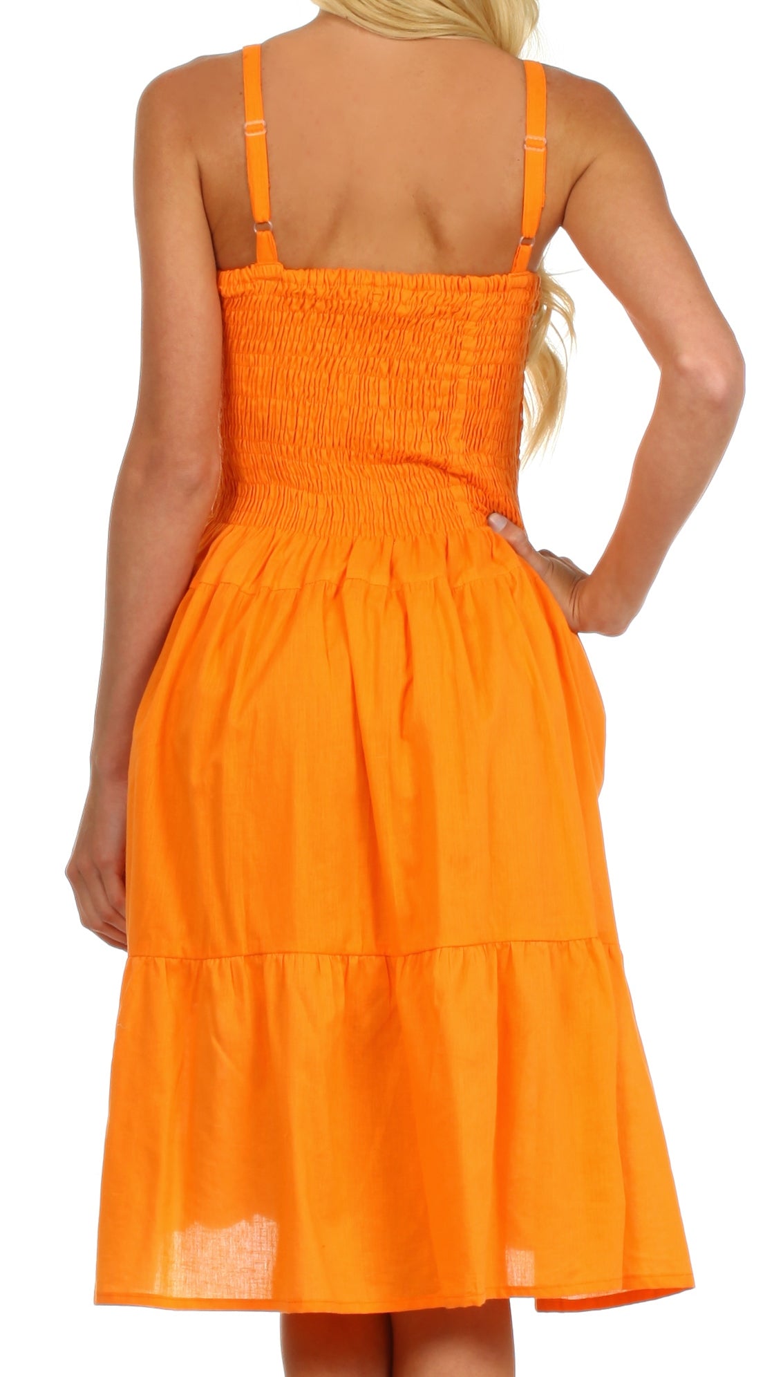 Sakkas Sequin Embroidered Smocked Bodice Knee Length Dress