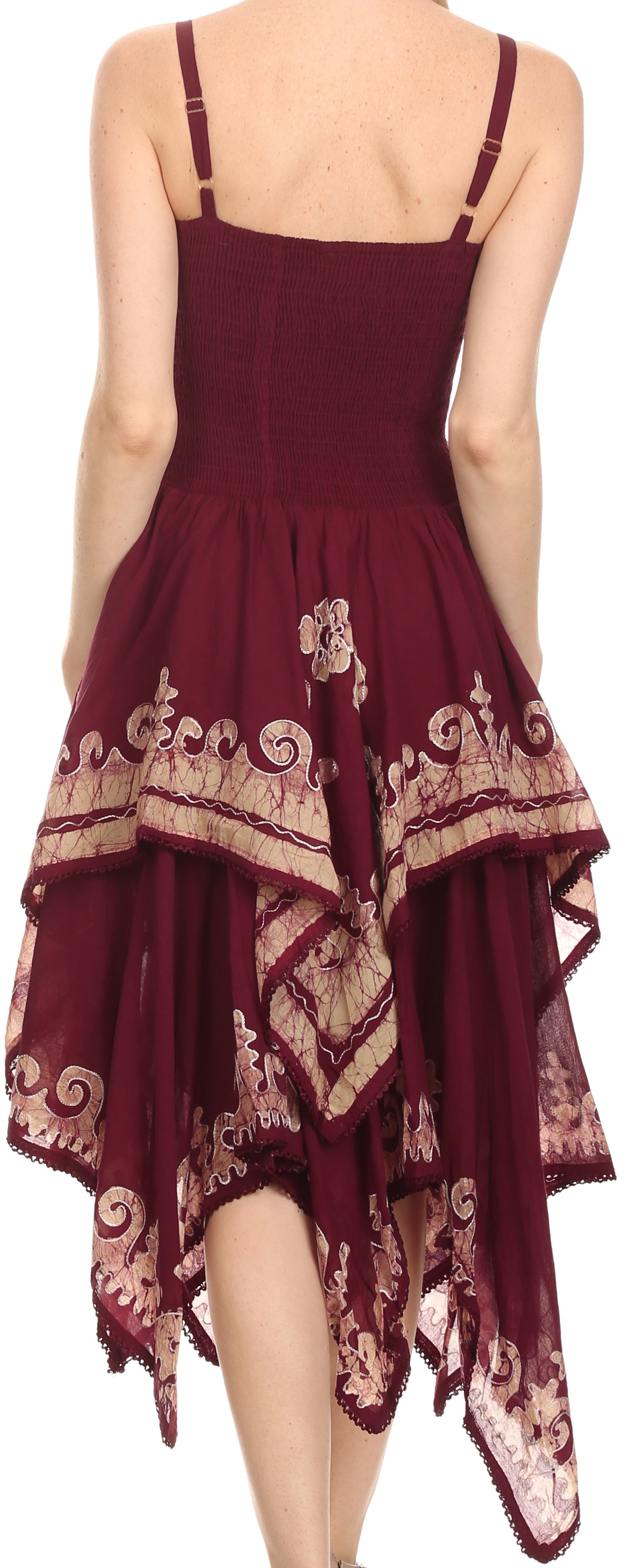 Sakkas Batik Smocked Bodice Handkerchief Hem Dress
