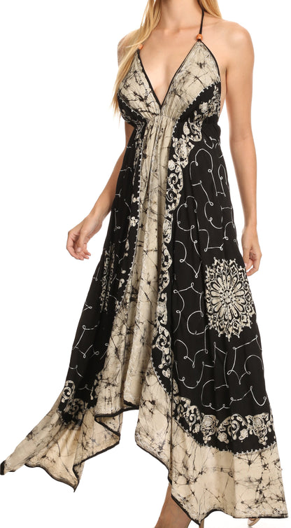 Sakkas Serenity Embroidered Batik Halter Dress