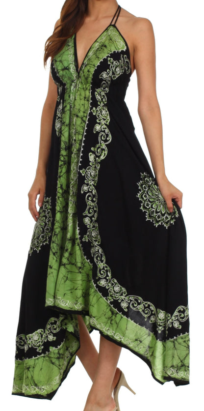 Sakkas Serenity Embroidered Batik Halter Dress