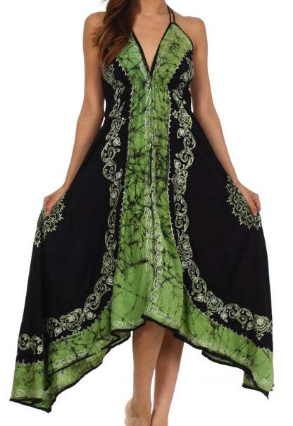Sakkas Serenity Embroidered Batik Halter Dress