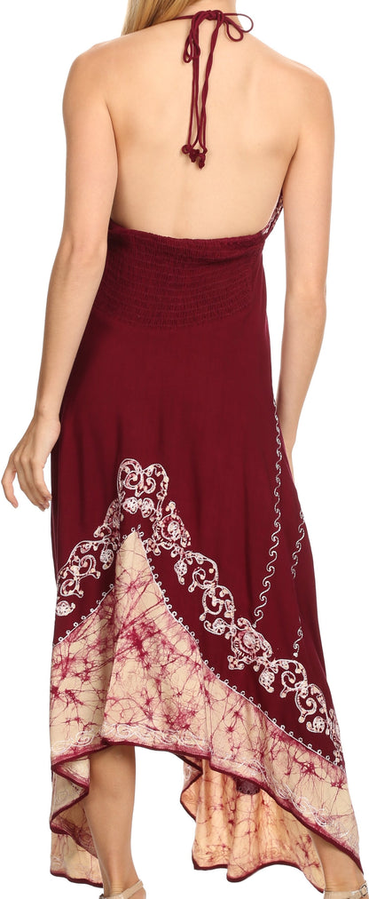 Sakkas Serenity Embroidered Batik Halter Dress