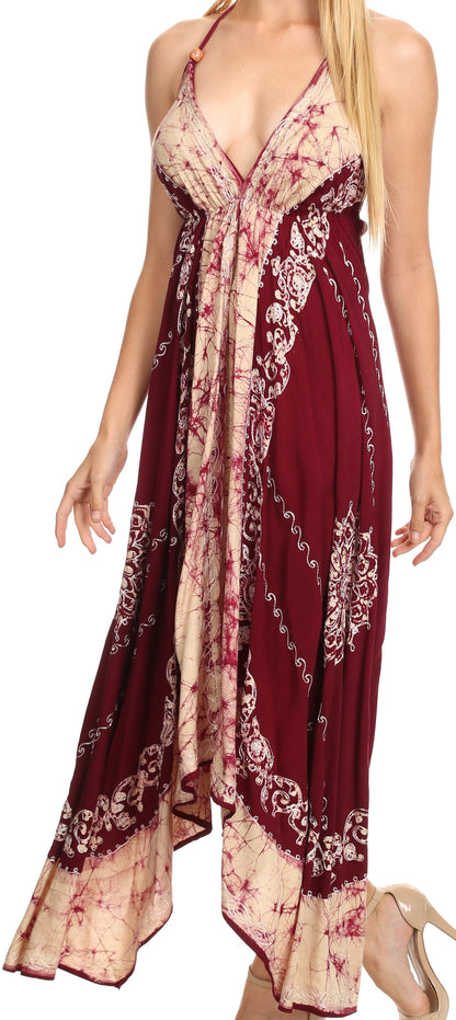 Sakkas Serenity Embroidered Batik Halter Dress