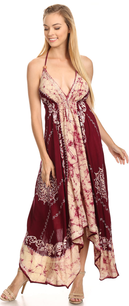 Sakkas Serenity Embroidered Batik Halter Dress