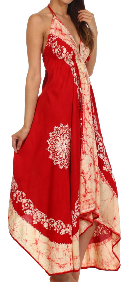 Sakkas Serenity Embroidered Batik Halter Dress