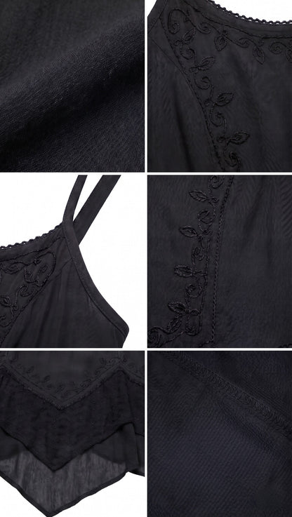 Sakkas Rayon Embroidered Stonewashed Adjustable Spaghetti Straps Long Dress