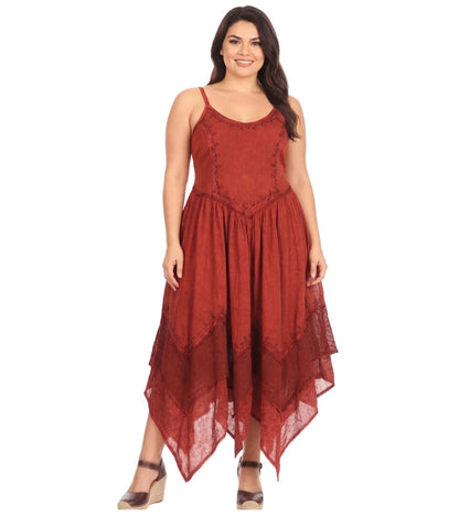 Sakkas Rayon Embroidered Stonewashed Adjustable Spaghetti Straps Long Dress