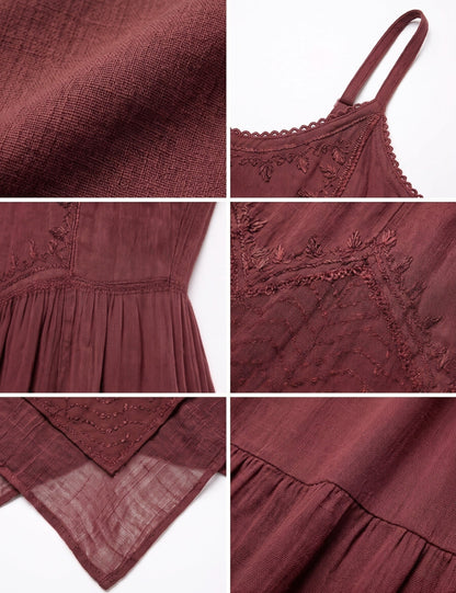 Sakkas Rayon Embroidered Stonewashed Adjustable Spaghetti Straps Long Dress