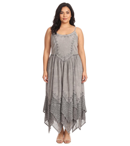 Sakkas Rayon Embroidered Stonewashed Adjustable Spaghetti Straps Long Dress