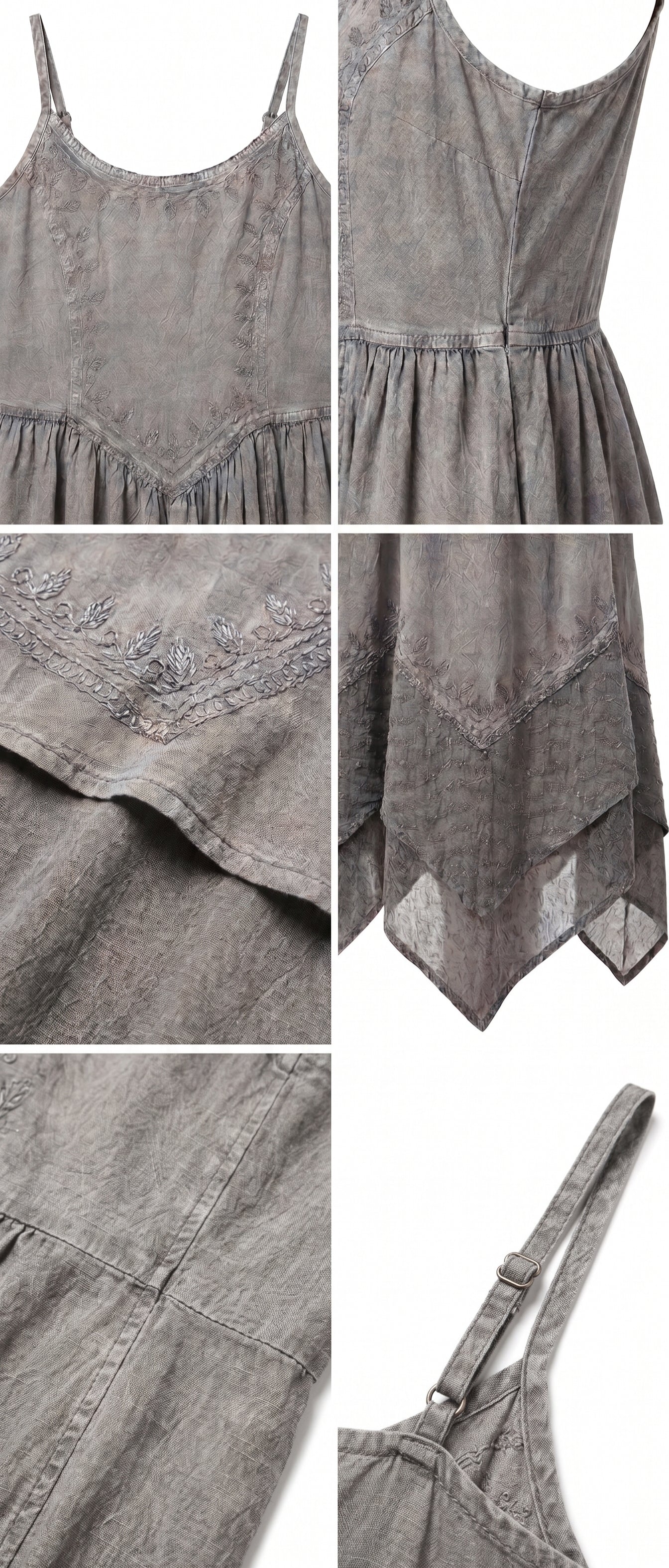 Sakkas Rayon Embroidered Stonewashed Adjustable Spaghetti Straps Long Dress