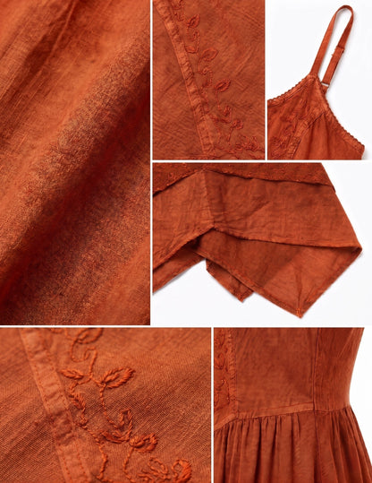 Sakkas Rayon Embroidered Stonewashed Adjustable Spaghetti Straps Long Dress