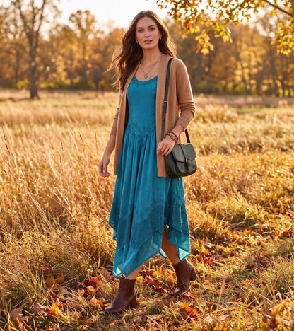 Sakkas Rayon Embroidered Stonewashed Adjustable Spaghetti Straps Long Dress
