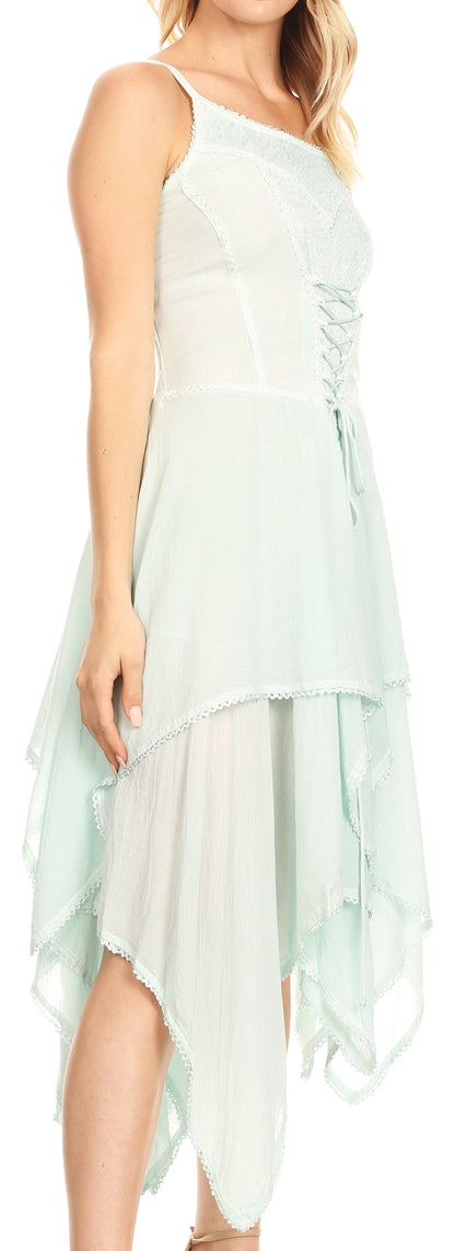 Sakkas Lady Mary Jacquard Corset Style Bodice Lightweight Handkerchief Hem Dress