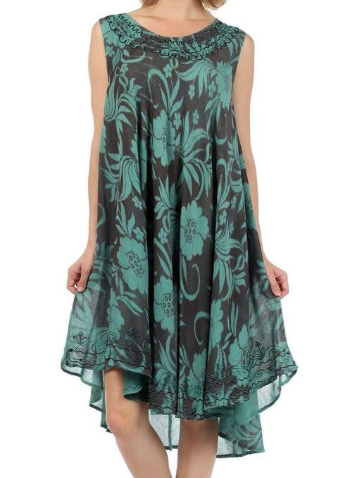 Sakkas Floral Embroidered Tank Sheath Caftan Dress