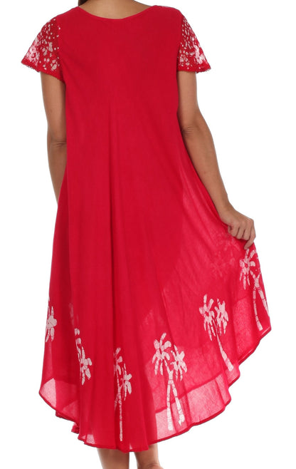 Sakkas Batik Palm Tree Cap Sleeve Caftan Dress / Cover Up