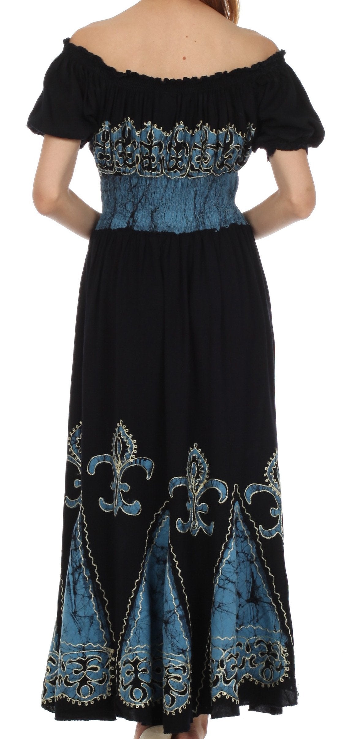 Sakkas Batik Fleur De Lis Embroidered Peasant Dress