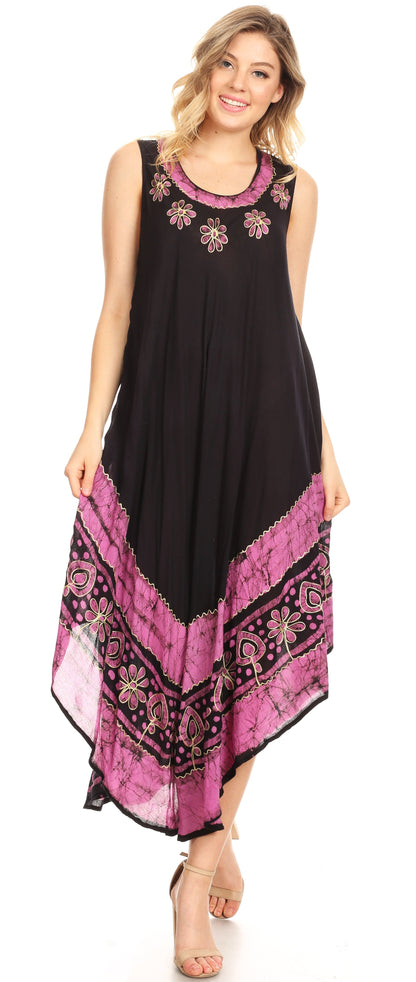 Sakkas Batik Flower Caftan Tank Dress / Cover Up