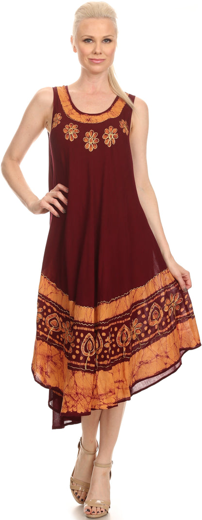 Sakkas Batik Flower Caftan Tank Dress / Cover Up