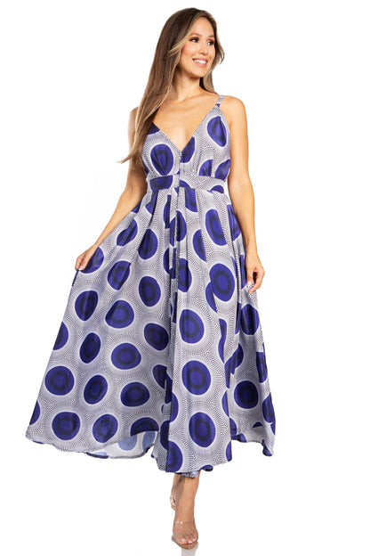 Sakkas Niza Women's Maxi Summer Casual Sleeveless Floral V neck Loose Long Dress