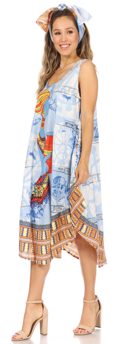 Sakkas Urbi Women's Casual African Print Beach Sleeveless Cover-up Caftan Dress - Buy One Get One