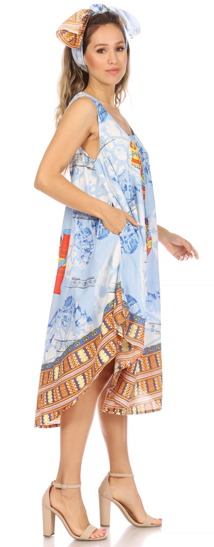 Sakkas Urbi Women's Casual African Print Beach Sleeveless Cover-up Caftan Dress - Buy One Get One