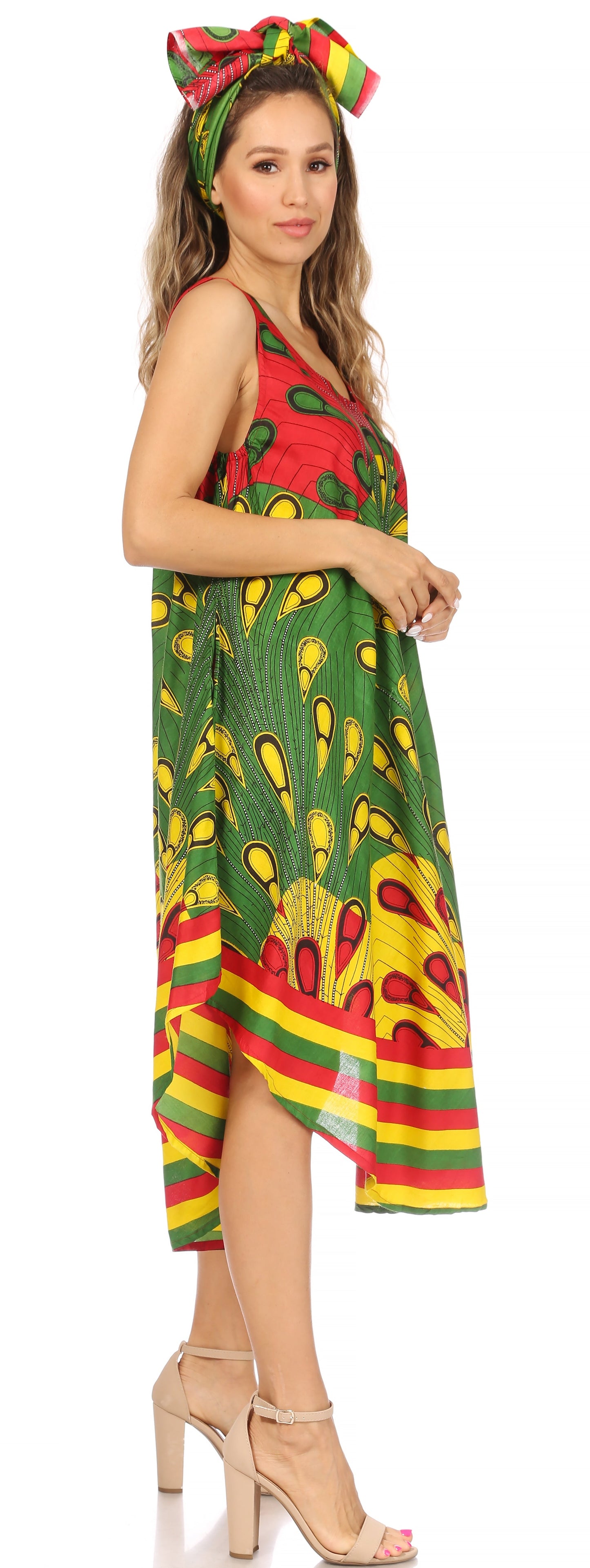 Sakkas Urbi Women's Casual African Print Beach Sleeveless Cover-up Caftan Dress - Buy One Get One