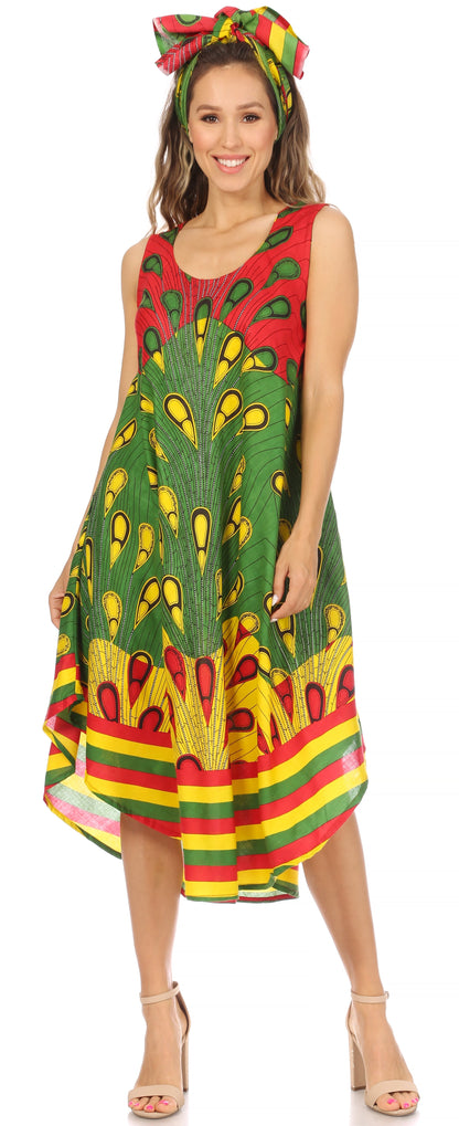 Sakkas Urbi Women's Casual African Print Beach Sleeveless Cover-up Caftan Dress - Buy One Get One