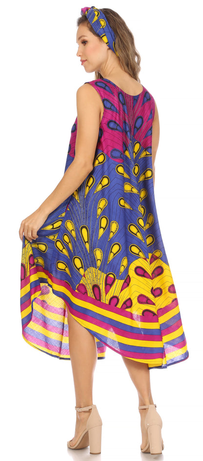Sakkas Urbi Women's Casual African Print Beach Sleeveless Cover-up Caftan Dress - Buy One Get One