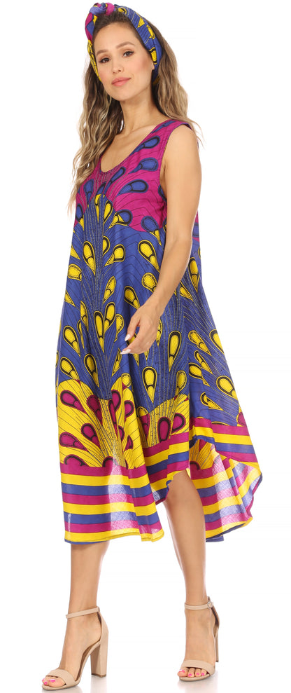 Sakkas Urbi Women's Casual African Print Beach Sleeveless Cover-up Caftan Dress - Buy One Get One
