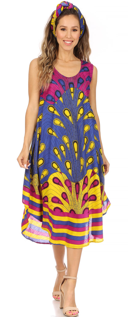 Sakkas Urbi Women's Casual African Print Beach Sleeveless Cover-up Caftan Dress - Buy One Get One