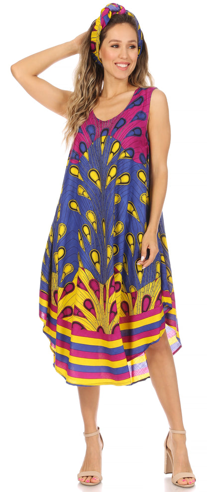 Sakkas Urbi Women's Casual African Print Beach Sleeveless Cover-up Caftan Dress - Buy One Get One