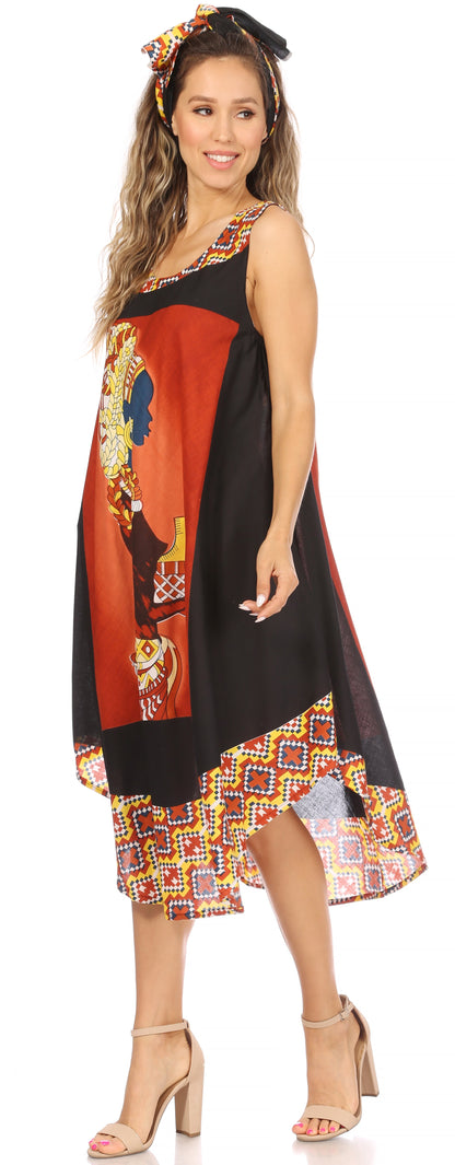 Sakkas Urbi Women's Casual African Print Beach Sleeveless Cover-up Caftan Dress - Buy One Get One