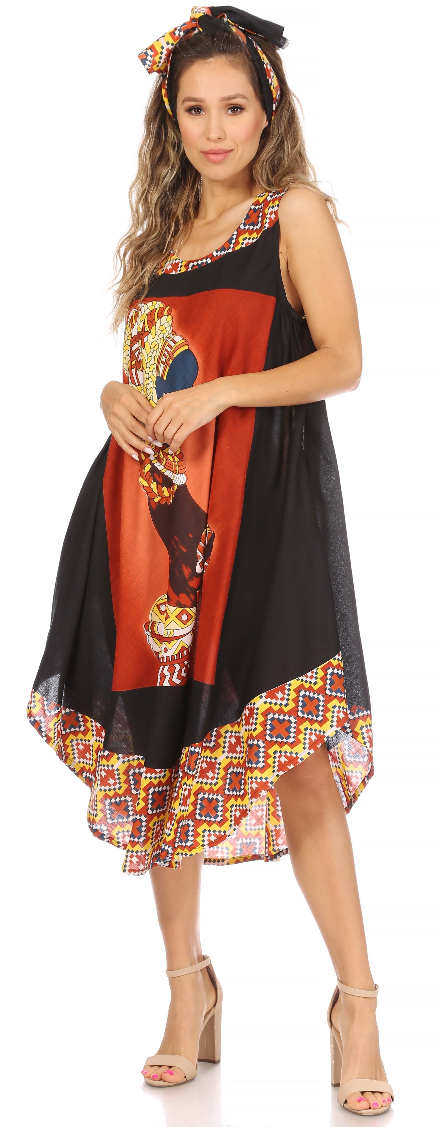 Sakkas Urbi Women's Casual African Print Beach Sleeveless Cover-up Caftan Dress - Buy One Get One