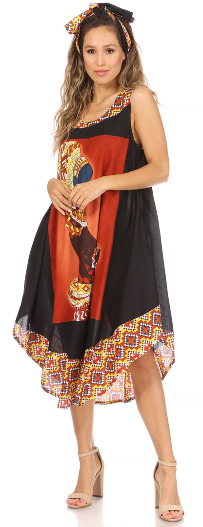 Sakkas Urbi Women's Casual African Print Beach Sleeveless Cover-up Caftan Dress - Buy One Get One