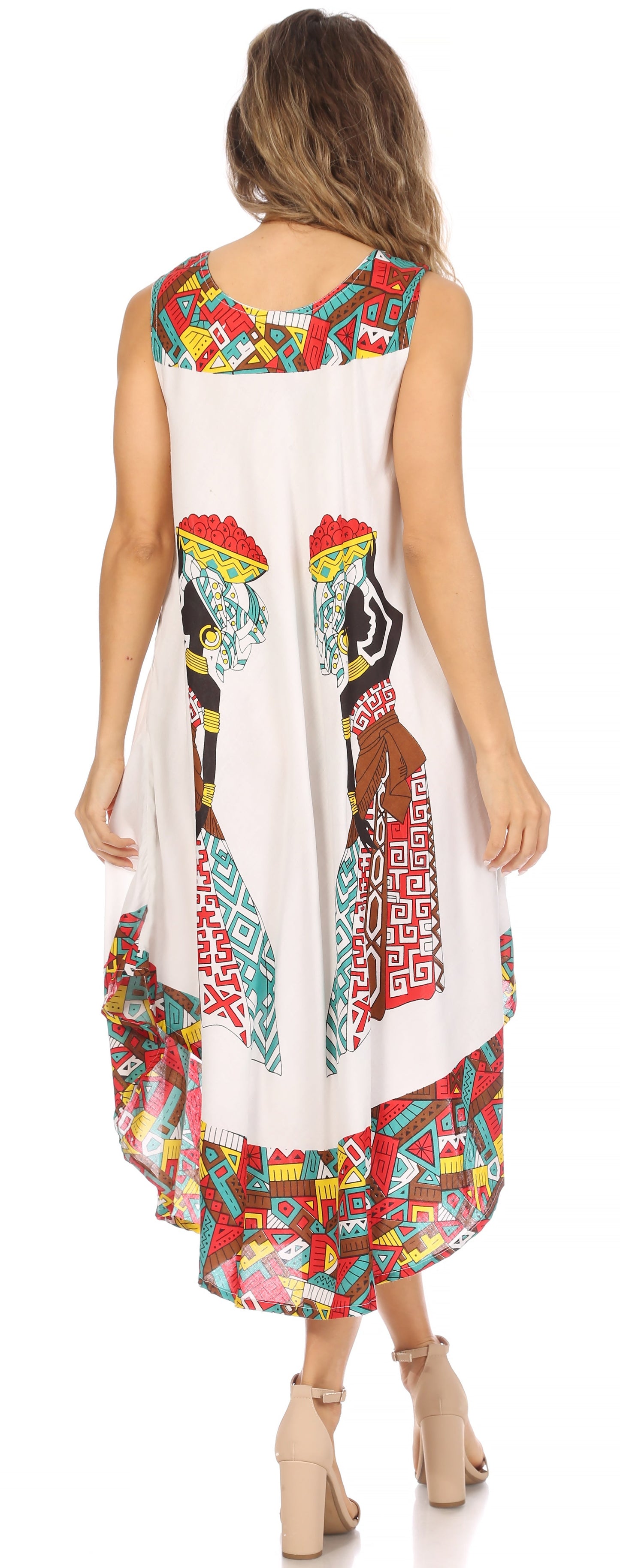 Sakkas Urbi Women's Casual African Print Beach Sleeveless Cover-up Caftan Dress - Buy One Get One