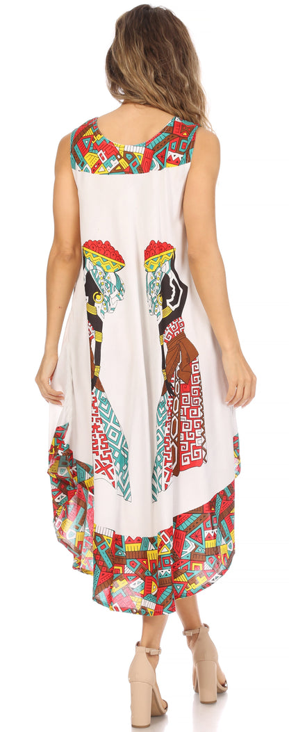 Sakkas Urbi Women's Casual African Print Beach Sleeveless Cover-up Caftan Dress - Buy One Get One