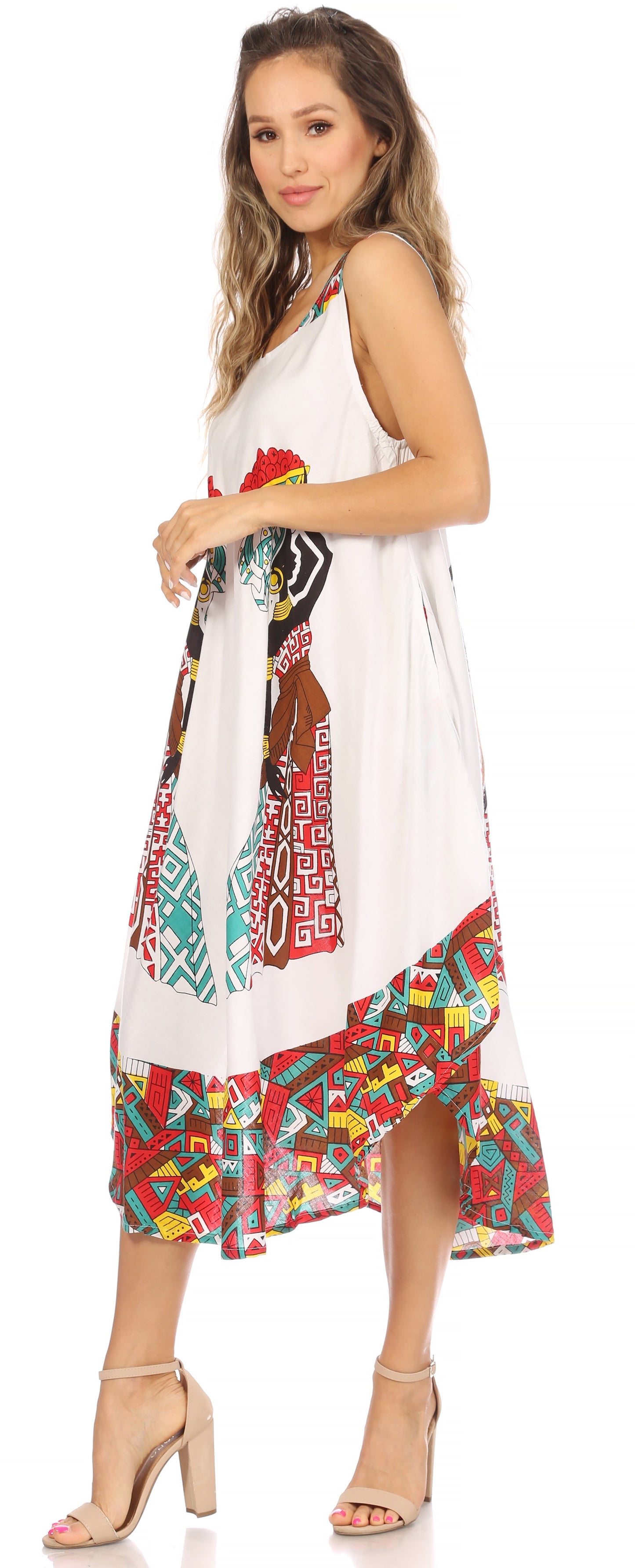 Sakkas Urbi Women's Casual African Print Beach Sleeveless Cover-up Caftan Dress - Buy One Get One