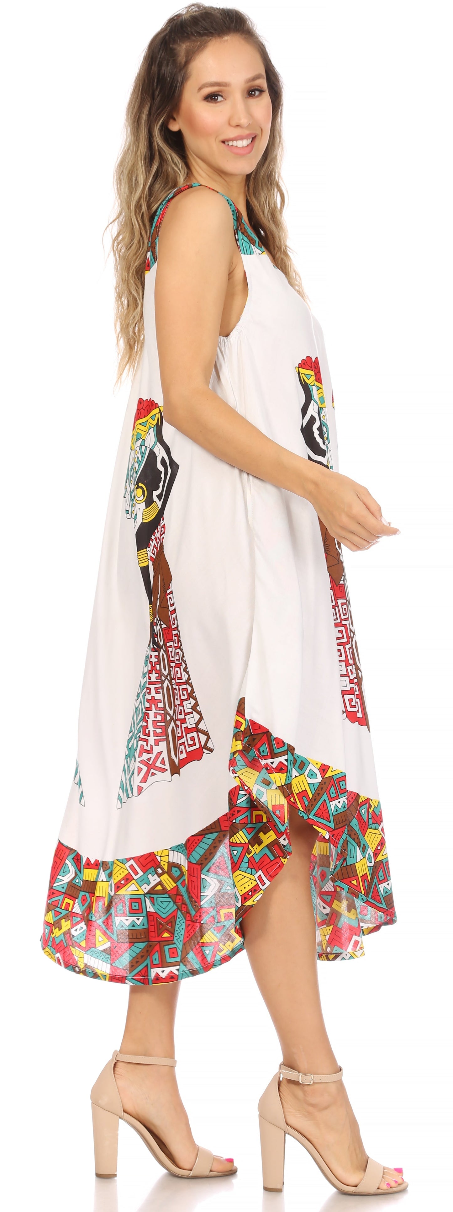 Sakkas Urbi Women's Casual African Print Beach Sleeveless Cover-up Caftan Dress - Buy One Get One