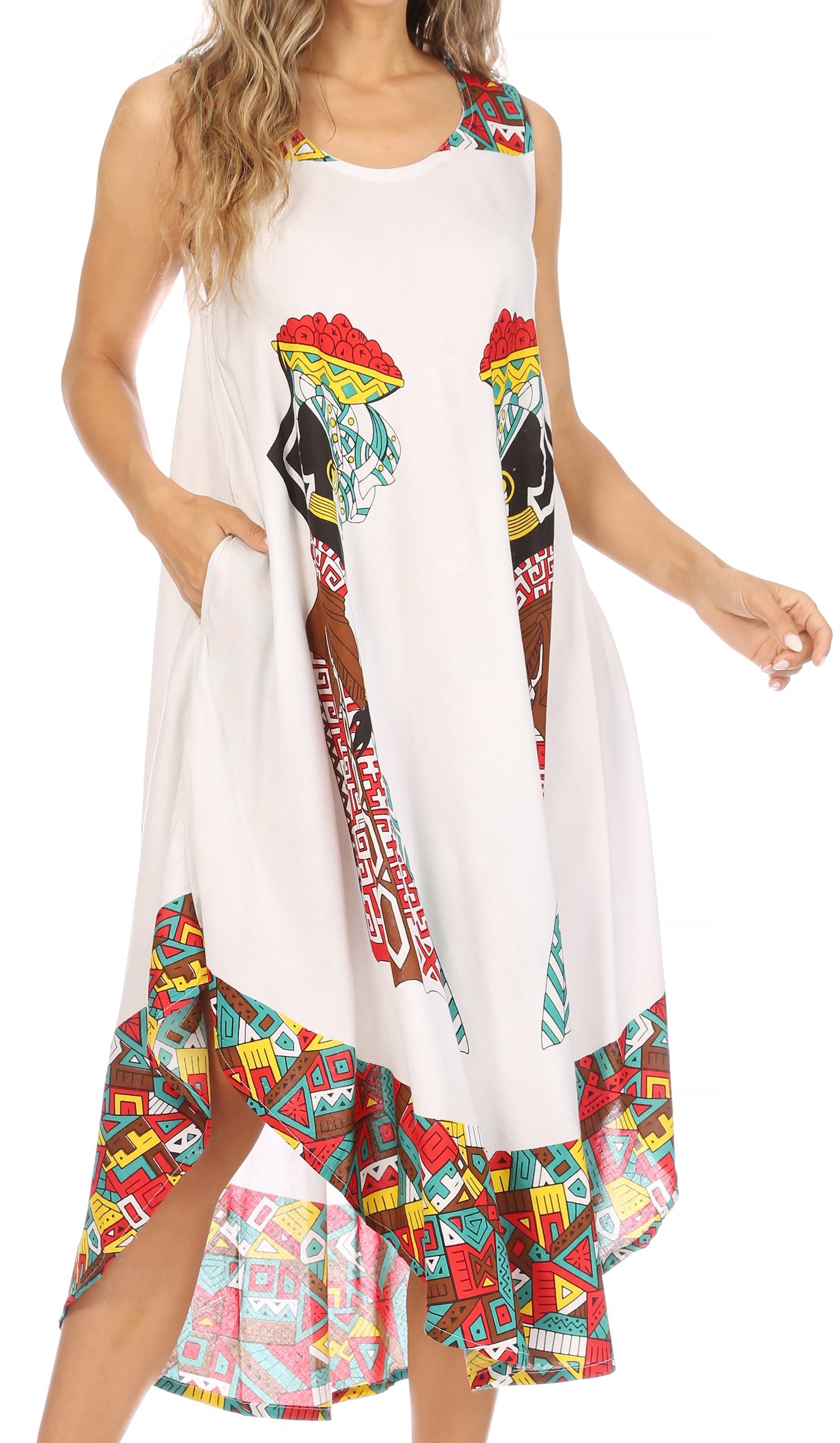 Sakkas Urbi Women's Casual African Print Beach Sleeveless Cover-up Caftan Dress - Buy One Get One