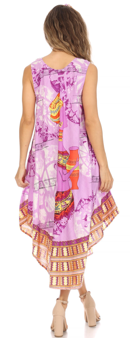 Sakkas Urbi Women's Casual African Print Beach Sleeveless Cover-up Caftan Dress - Buy One Get One