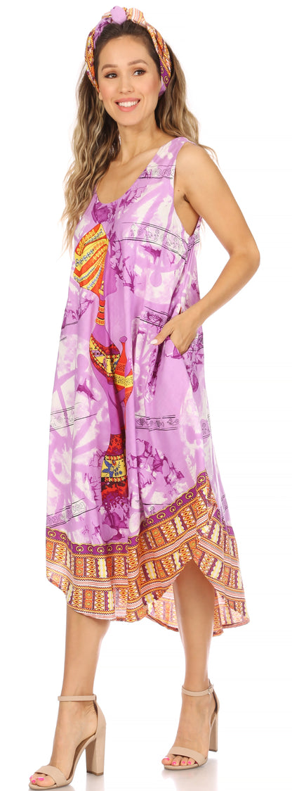 Sakkas Urbi Women's Casual African Print Beach Sleeveless Cover-up Caftan Dress - Buy One Get One