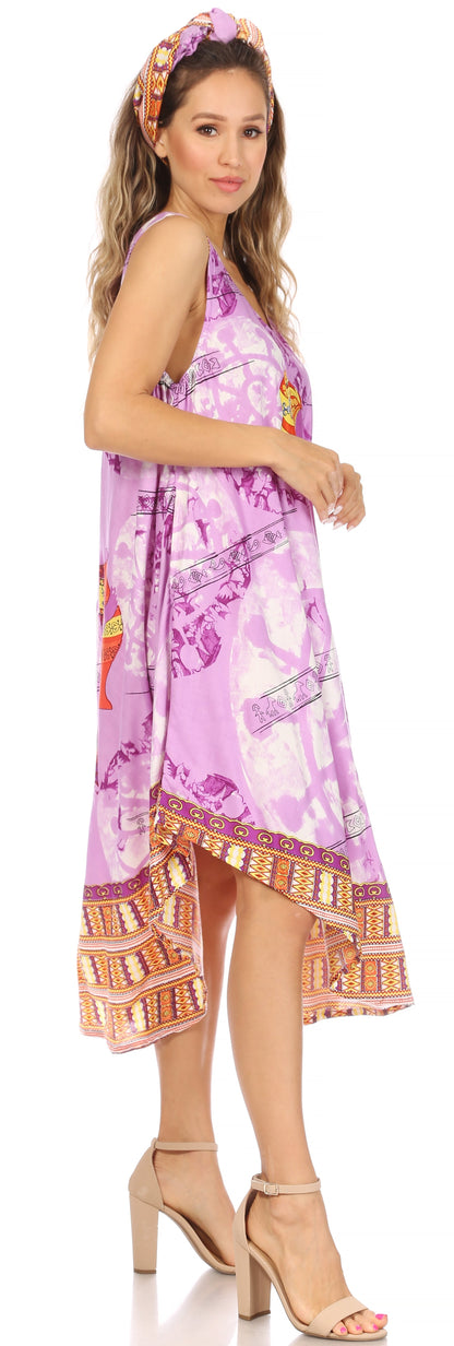 Sakkas Urbi Women's Casual African Print Beach Sleeveless Cover-up Caftan Dress - Buy One Get One