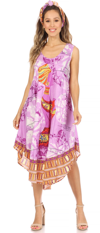 Sakkas Urbi Women's Casual African Print Beach Sleeveless Cover-up Caftan Dress - Buy One Get One