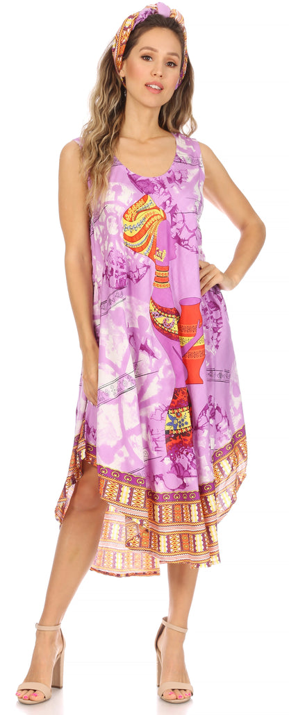 Sakkas Urbi Women's Casual African Print Beach Sleeveless Cover-up Caftan Dress - Buy One Get One