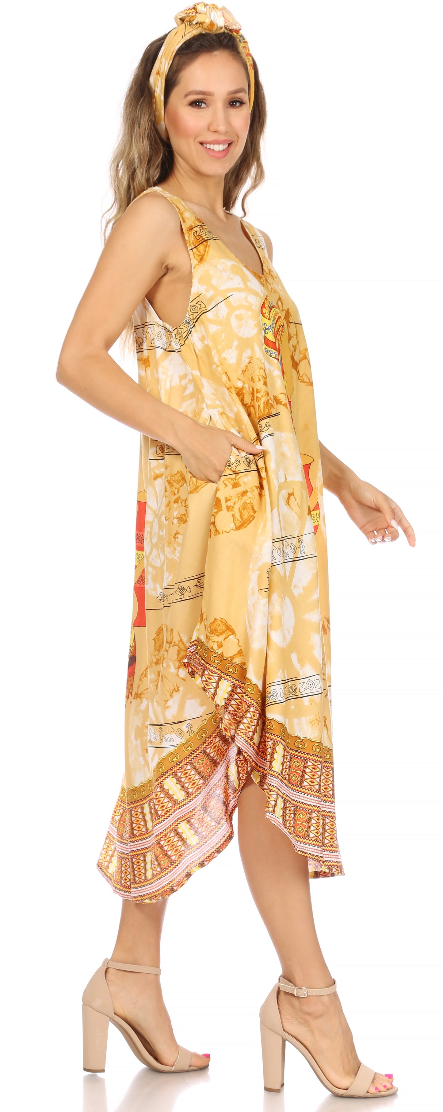 Sakkas Urbi Women's Casual African Print Beach Sleeveless Cover-up Caftan Dress - Buy One Get One