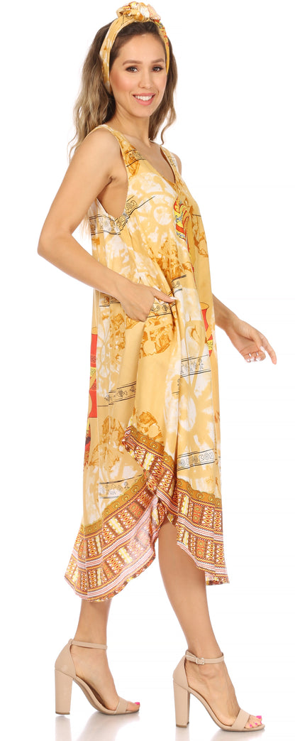Sakkas Urbi Women's Casual African Print Beach Sleeveless Cover-up Caftan Dress - Buy One Get One