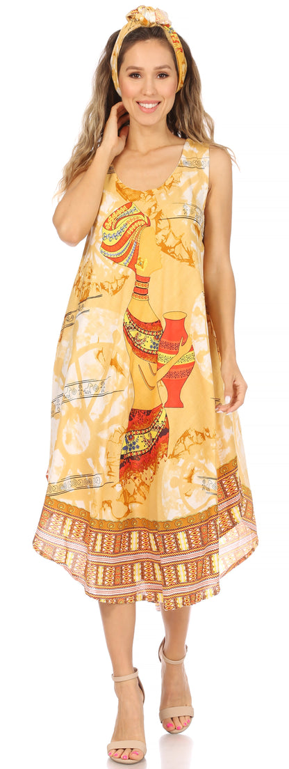 Sakkas Urbi Women's Casual African Print Beach Sleeveless Cover-up Caftan Dress - Buy One Get One