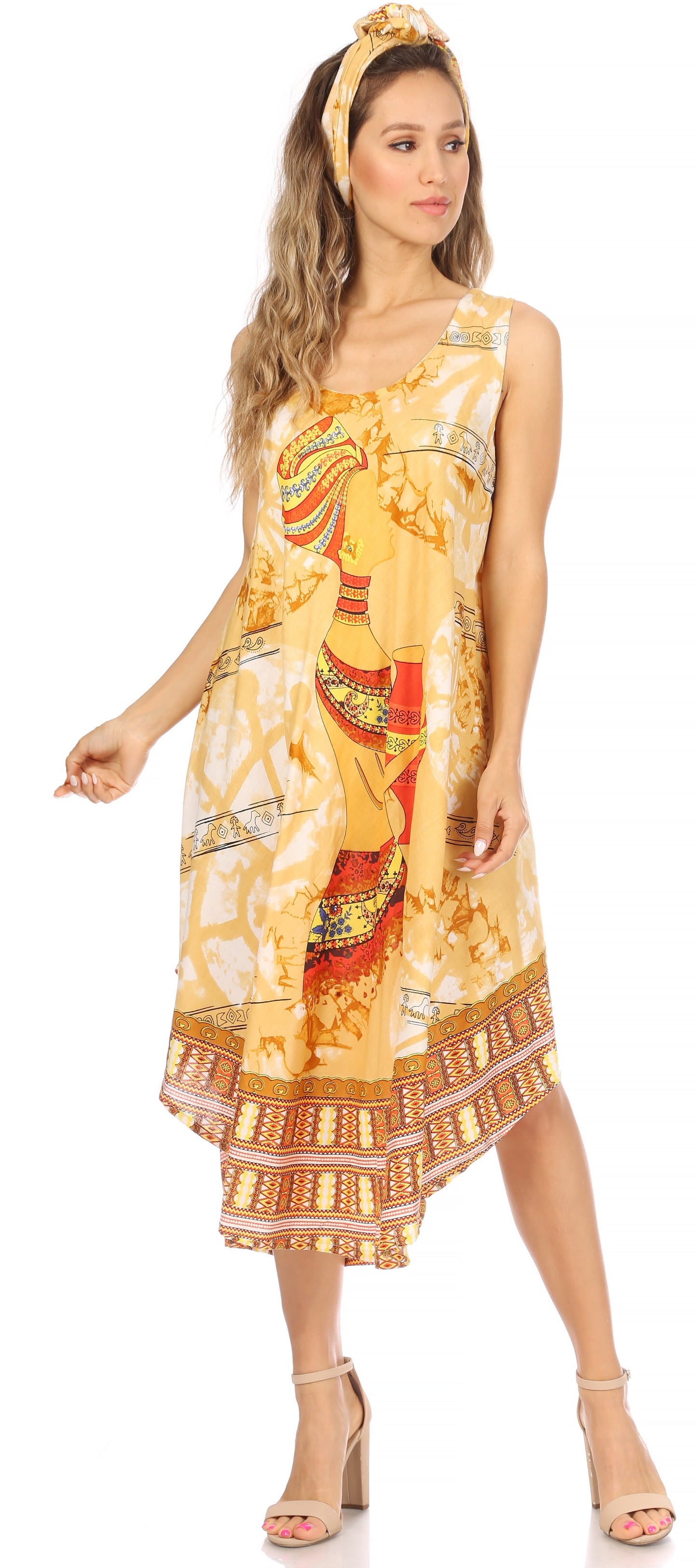 Sakkas Urbi Women's Casual African Print Beach Sleeveless Cover-up Caftan Dress - Buy One Get One